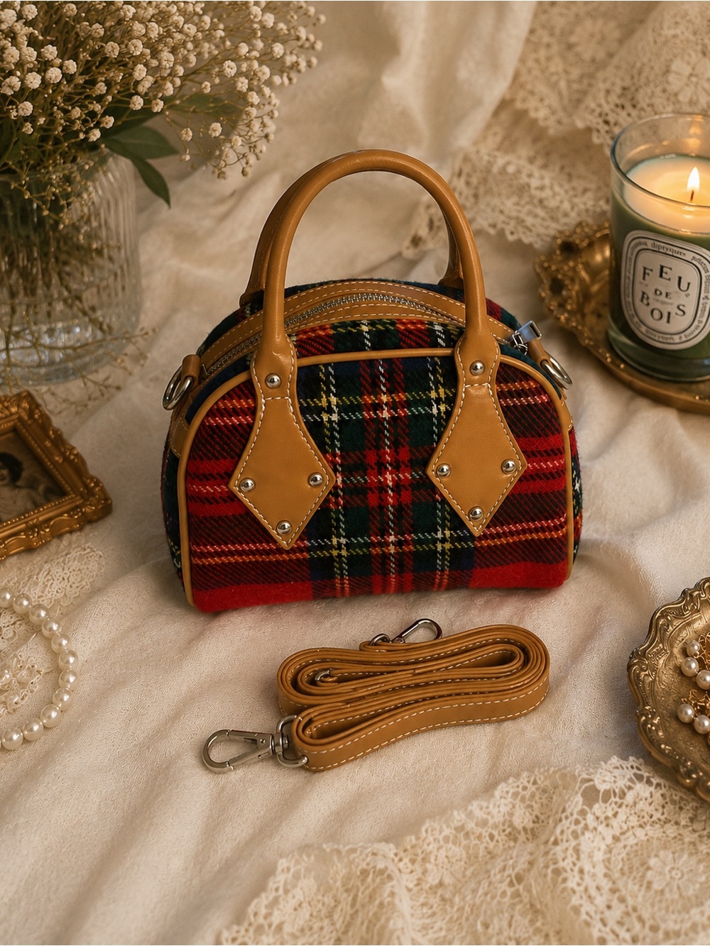 Dolls Kill Current Mood Plaid Bowler Bag